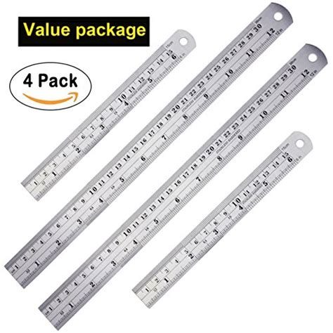 Stainless Steel Ruler 12 Inch 6 Inch Office Ruler 4 Pieces Set Metal