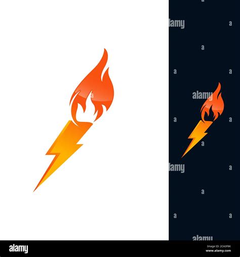 Bolt With Fire Logo Design Illustrationthunder With Flame Icon Stock