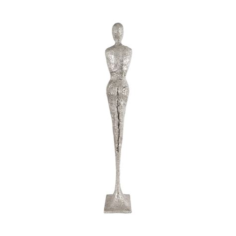 Tall Chiseled Female Sculpture Resin Silver Leaf