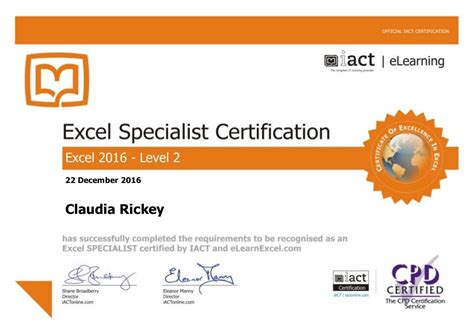 Excel 2016 Level 2 Certificate