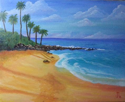 Beach Palm Trees Tropical Beach Painting Acrylic Canvas Beach Scene