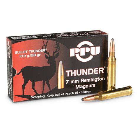 Ppu Thunder 7mm Rem Mag 158 Grain Rifle Ammo 20 Rounds 223281 7mm