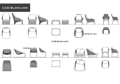 Outdoor Chairs And Ottomans Autocad Furniture Set For Plans And Elevations