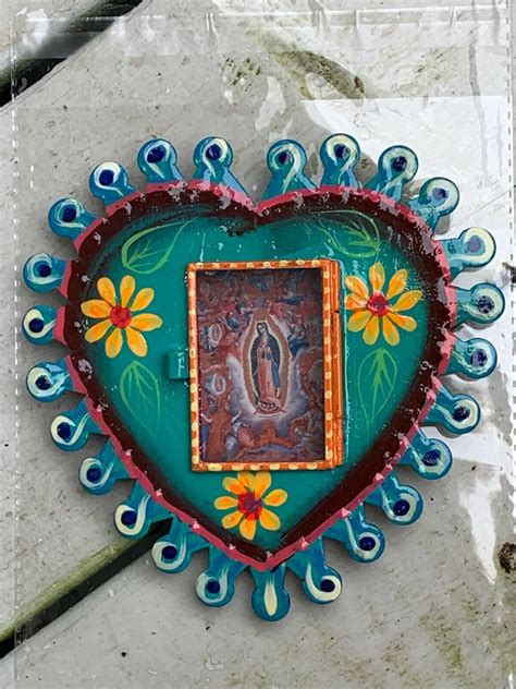 Virgen De Guadalupe Virgin Mary Mexican Metal Nicho Hand Painted 6x6x0