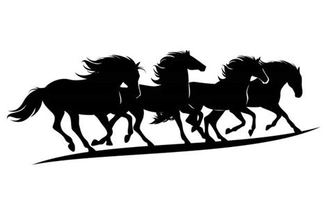 Silhouette Of The Herd Of Horses Running Illustrations Royalty Free