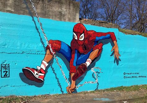 Street Art Mural Of Miles Morales Dressed In A Spiderman Costume Miles