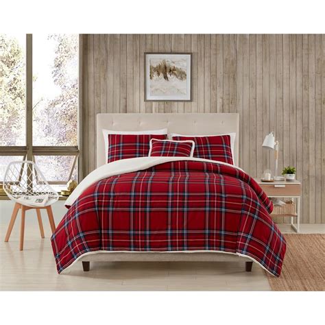 Unbranded 3 Piece Red Plaid Microfiber Twin Comforter Set M643613 The