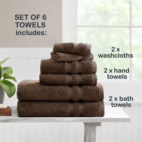 Mainstays Performance Solid Bath Towel 6 Piece Set Brown Basket