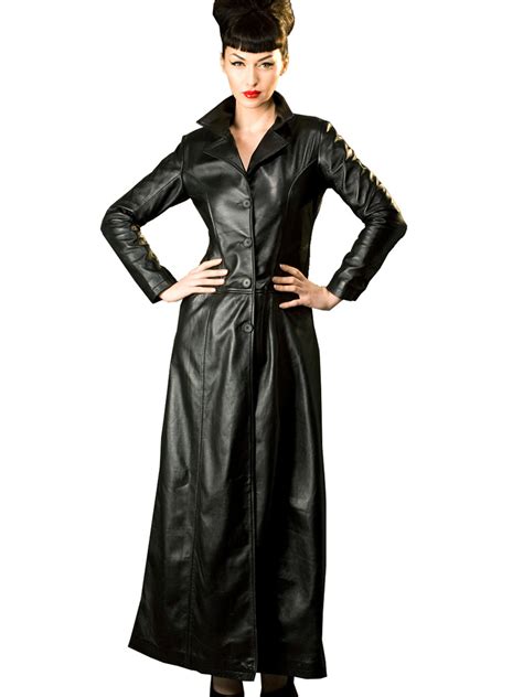 Honour Womens Sexy Trench Jacket Coat In Leather Fitted Long Floor