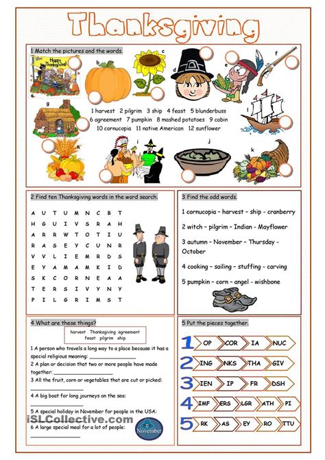 Thanksgiving Grammar Worksheets