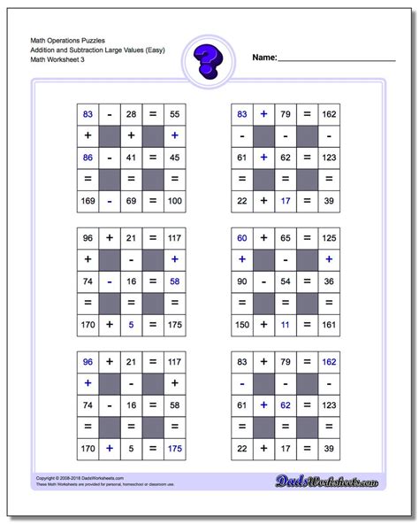 Subtraction math puzzle math centers pinterest from math puzzle worksheets. Addition and Subtraction Logic Puzzles with Missing Values ...