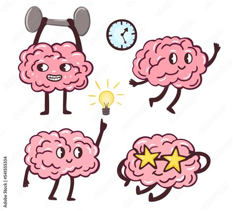 Vector Set Of Funny And Cute Characters Of Brain Funny Characters