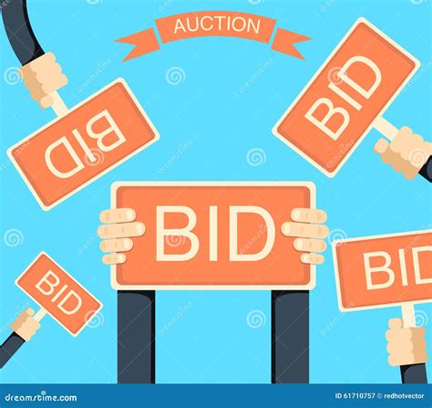 Auction And Bidding Banner With Hands Holding Bords Stock Vector
