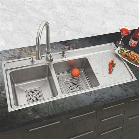 Here you have one sink which can be used for detergent cleaning while the other so, what are you worried about, this double bowl sinks with drain board is the apt thing to be placed in your kitchen plus will ease you with a lot of. Buy Anupam Stainless Steel Double Bowl Sink With ...