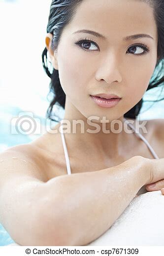 Beautiful Sexy Chinese Oriental Asian Woman In Swimming Pool A