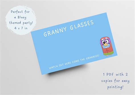 granny glasses bluey party favor digital download bluey etsy finland
