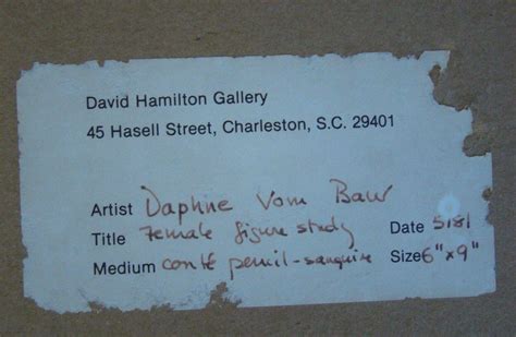 Original Nude Female Figure Study Conte Pencil Signed Daphne Vom