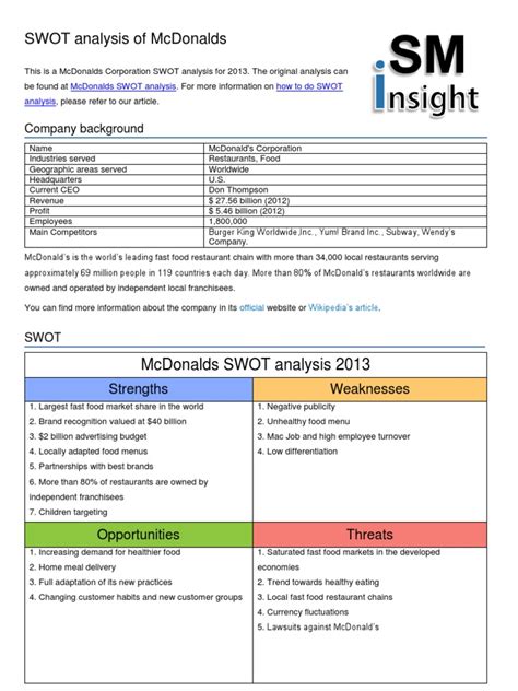 We did not find results for: Mcdonalds Swot Analysis | Fast Food Restaurants | Mc Donald's