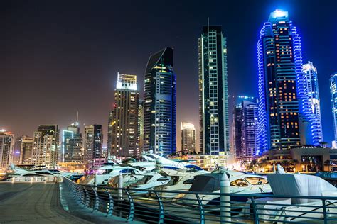United Arab Emirates Skyscrapers Dubai Night Cities Wallpaper