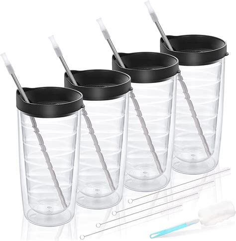 modwnfy clear insulated tumbler 16 oz 4 pack double wall tumbler with black lid