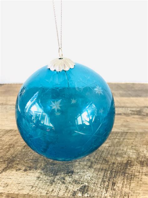 Vintage Hand Blown Glass Ornament Art Glass Orb Sphere Blue Etsy