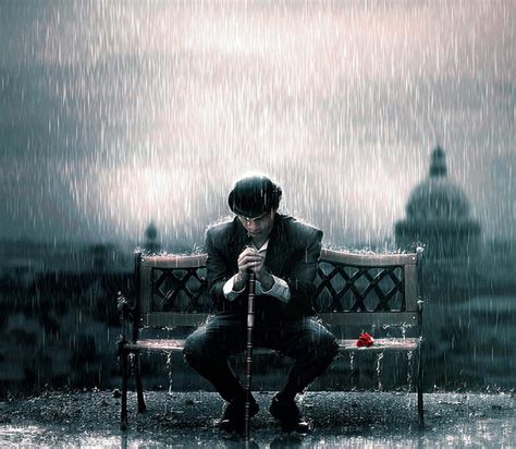 Man Alone In Rain Wallpaper
