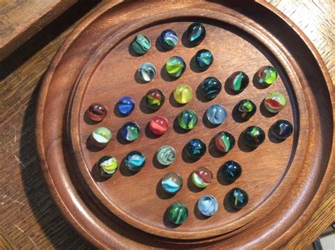 Vintage Marble Solitaire Board With 33 Marbles Super