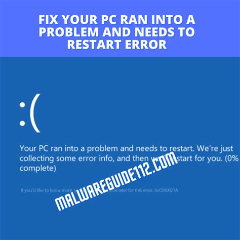 Your Pc Ran Into A Problem And Needs To Restart Error Fix Malware Guide
