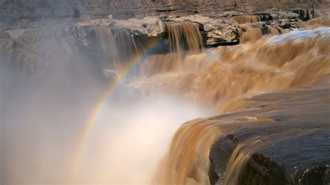 Beautiful Rainbow On Waterfalls Hd Wallpapers