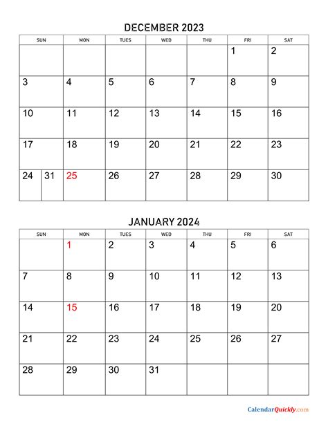December 2023 And January 2024 Calendar Calendar Quickly