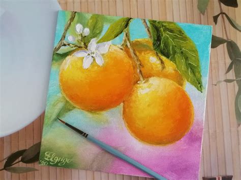 Orange Painting Fruit Original Art Vegan Orange Artwork Tree Etsy