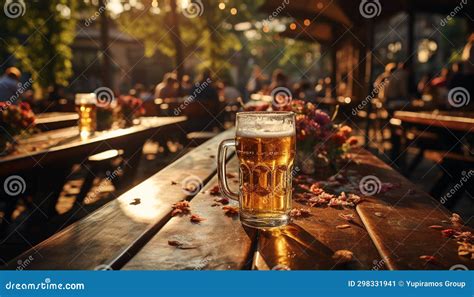 Men Drinking Beer At A Traditional German Beer Garden Generative Ai