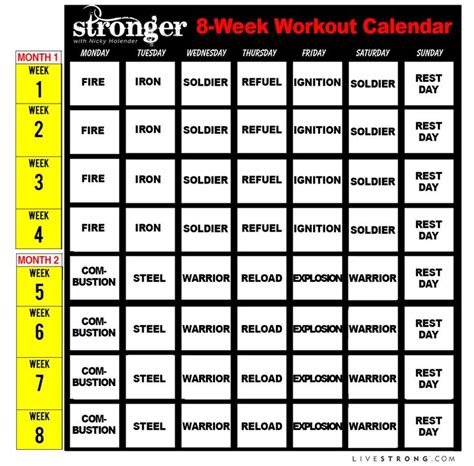 20 weekly plan for cardio workout: Printable 8-Week Workout Calendar and 10 Free Workout ...