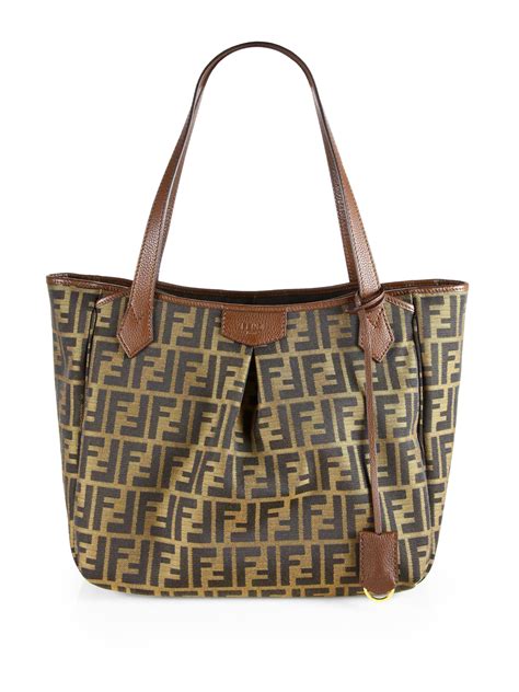 Fendi Zucca Large Pleated Tote In Brown Lyst