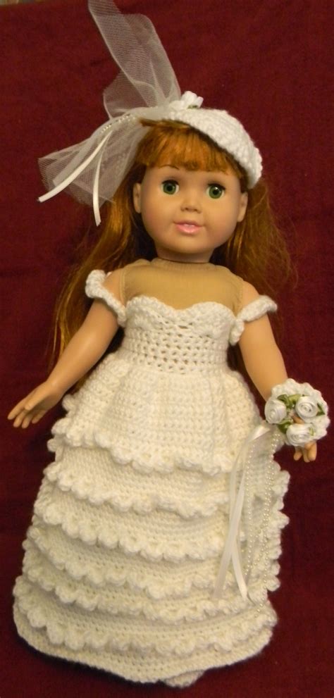 This dress, bonnet and bag is pretty and has a lovely design. Wedding dress for 18" doll. | Doll wedding dress pattern ...