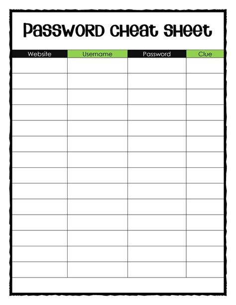Free Blank Password Cheat Sheet Im Not Sure About You But I Have An