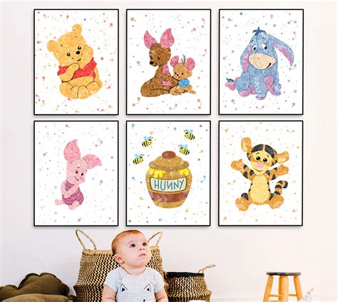 Winnie The Pooh 6 Set Nursery Wall Decor Digital Baby Room Poster
