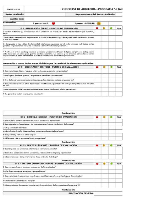 Checklist De Auditoria Do 5s Administrativo 1 Pdf Science