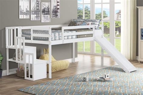 buy awlstar loft bed with slide and storage twin loft bed frame with stairs wooden low loft