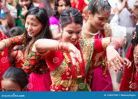 Nepali Hindu Women Dancing At Teej Festival In Kathmandu Editorial Image Image Of Hindu