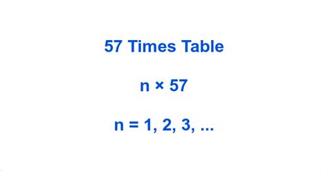 57 Times Table 57 Multiplication Table 57x Table