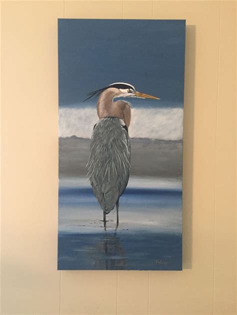 Blue Heron Acrylic Painting Seashell Art Beach Art Painting