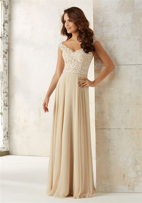 And the off the shoulder could show your shoulder better. Chiffon Bridesmaids Dress with Embroidery | Style 21504 ...