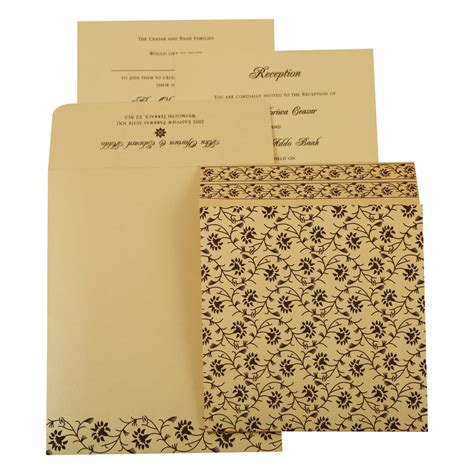 Ivory Shimmery Floral Themed Screen Printed Wedding Invitation Cw