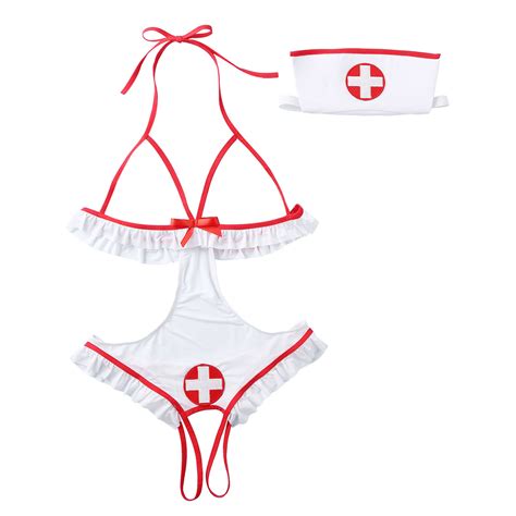 Fantasy Lace Dress Candy Stripper Nurse Lingerie Corset Stockings Sock