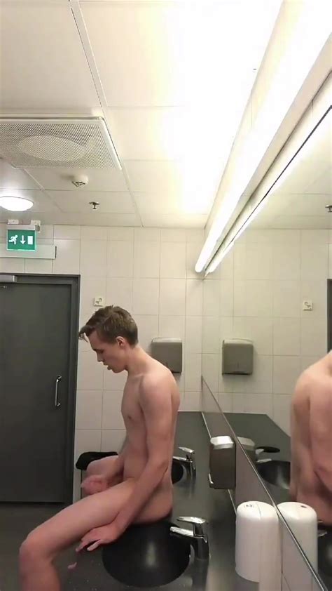 Exhibitionist Twink Risky Cum In Public Restroom