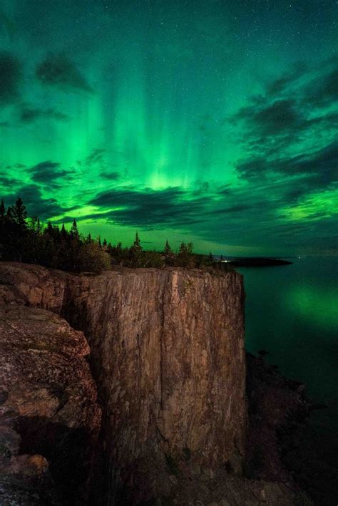 Auroras At The Cliffs At Palisade Head Over Lake Superior Taken By