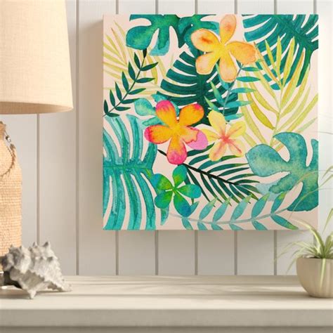 Tropical Flora Watercolour Painting Print On Wrapped Canvas East