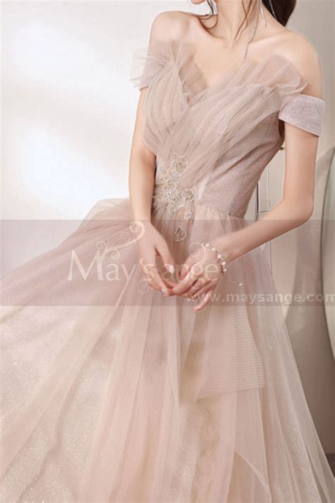 Nude Tulle Evening Dress With Bustier And Lacing At The Back