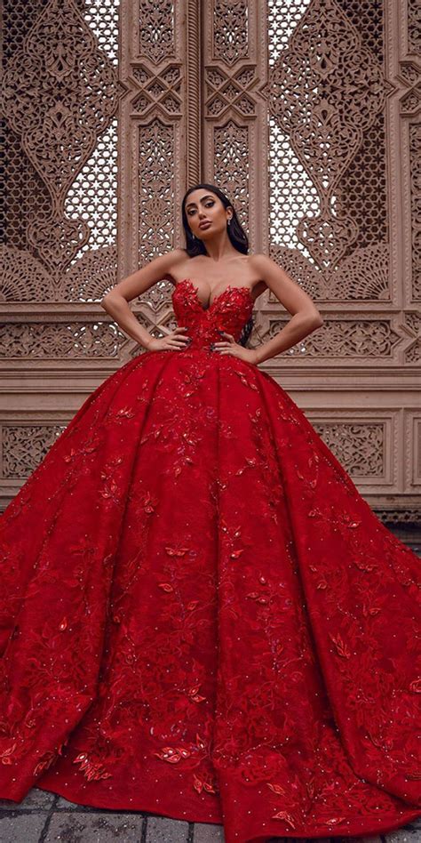 Red Wedding Dresses Lace Sweetheart Neckline Strapless Roses And Rings